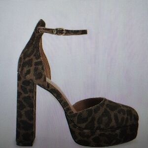 Kurt Geiger Leopard Print Platform Block Heels with Ankle Strap